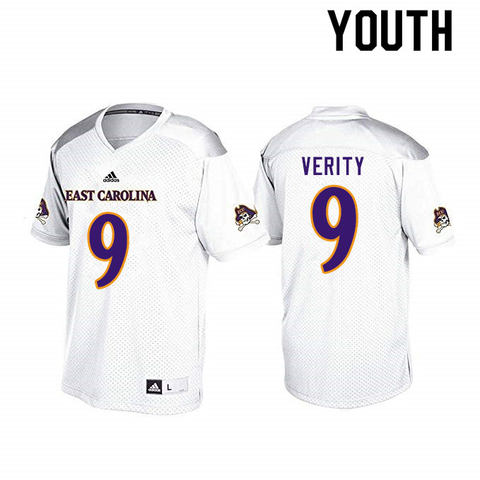 Youth #9 Jake Verity ECU Pirates College Football Jerseys Sale-White - Click Image to Close